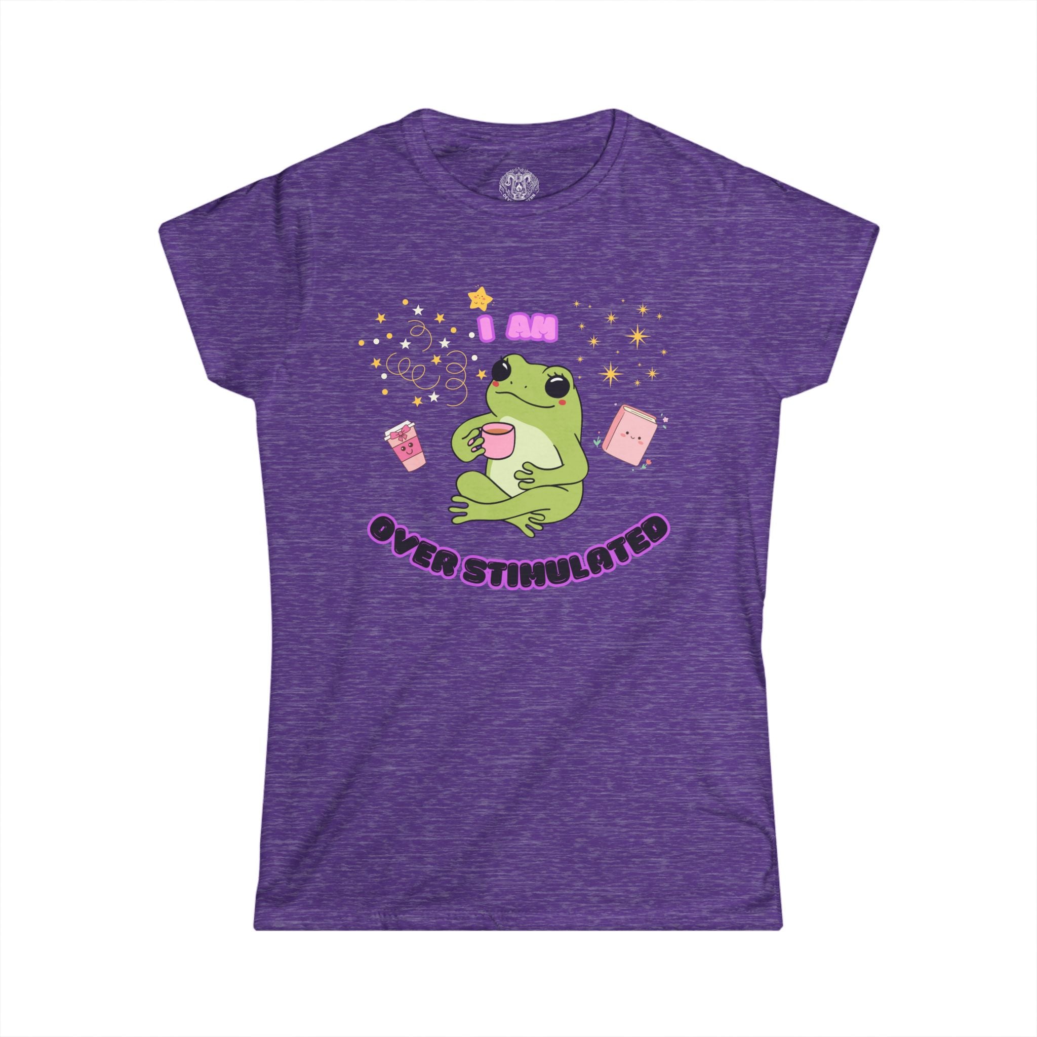 Over Stimulated Frog Tee — Cute Frog Coffee Graphic Women's T-Shirt