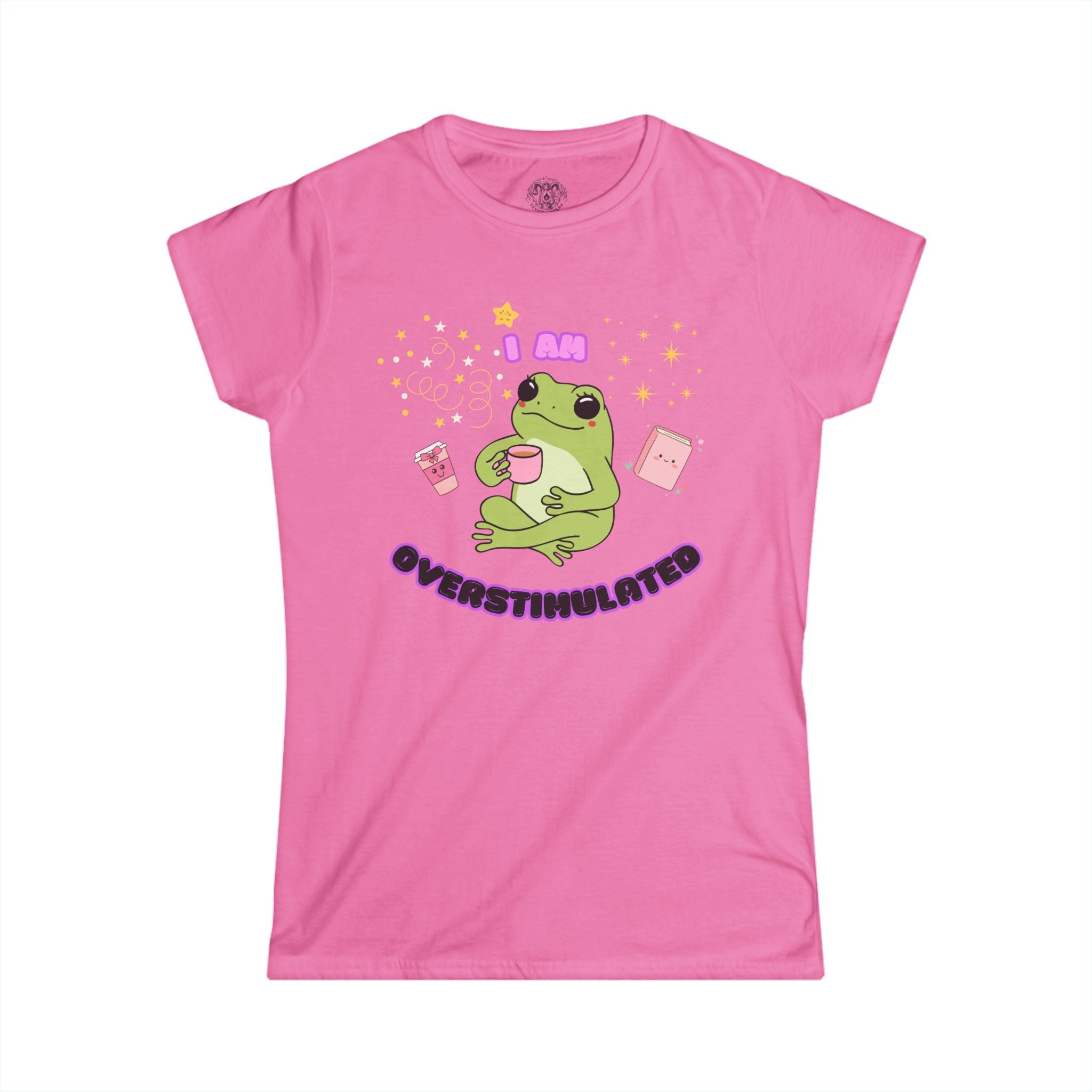 Over Stimulated Frog Tee — Cute Frog Coffee Graphic Women's T-Shirt