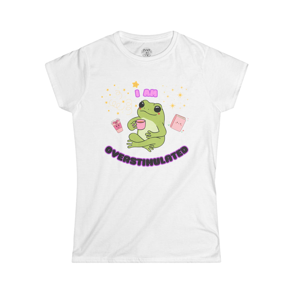 Over Stimulated Frog Tee — Cute Frog Coffee Graphic Women's T-Shirt